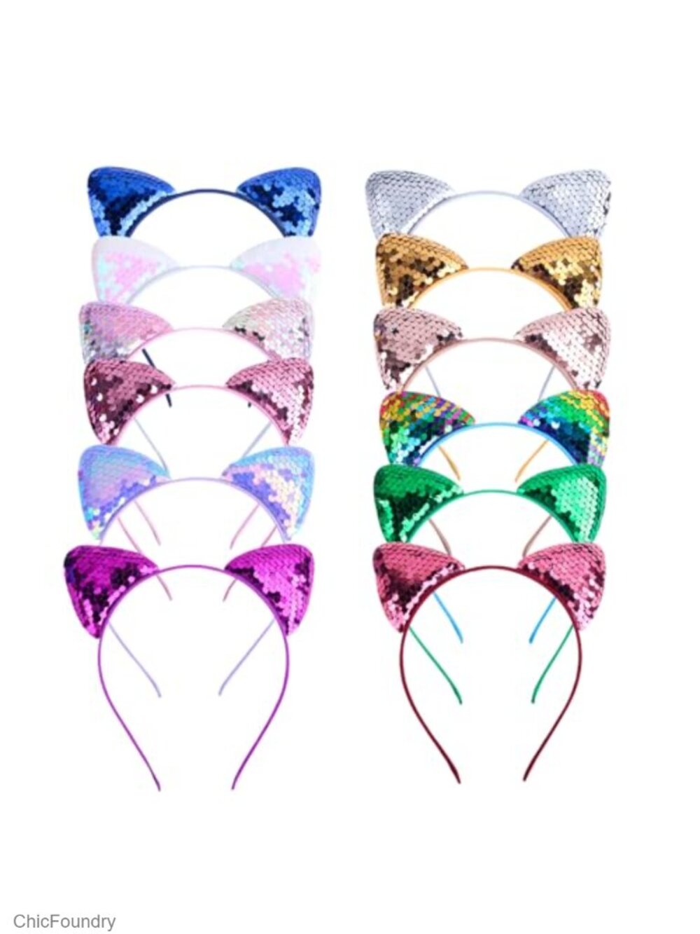Sequin Cat Ear Headbands - Pack of 12 Party Hair Accessories for Women Cosplay